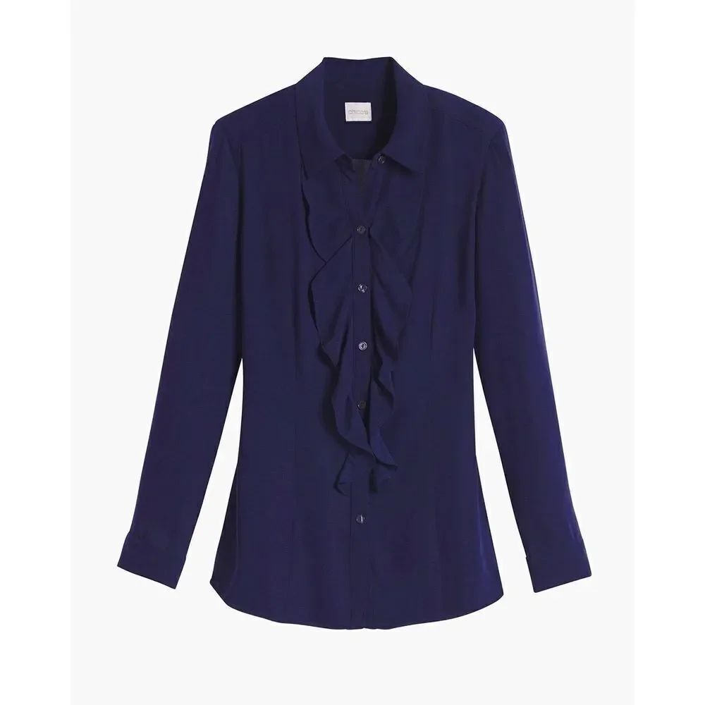 ✨Chicos Ruffle-Front Sz 0 Shirt✨ - Picture 4 of 9